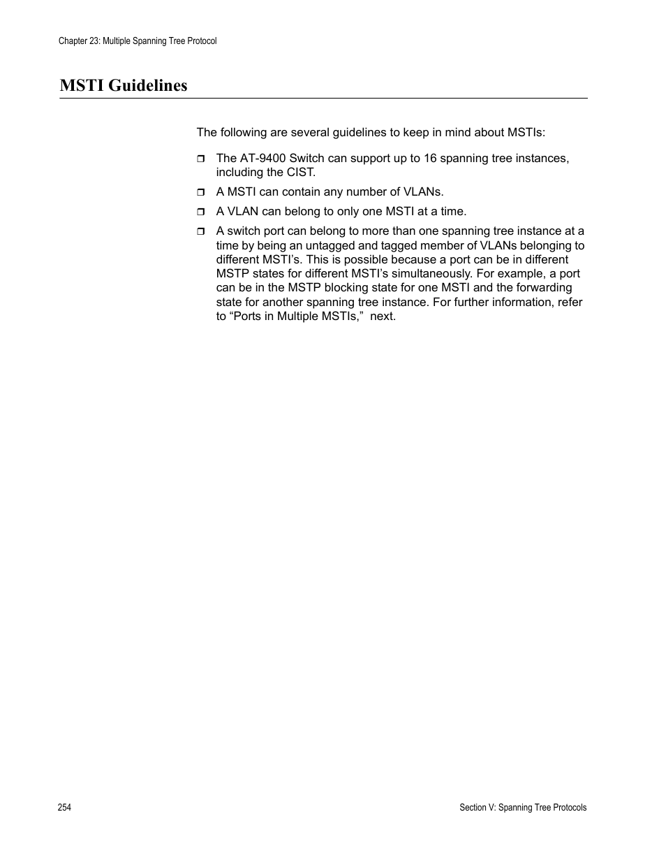 Msti guidelines | Allied Telesis AT-S63 User Manual | Page 254 / 538