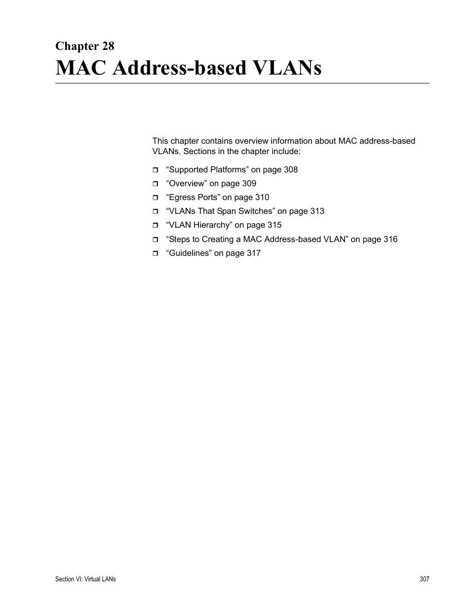 Chapter 28, Mac address-based vlans | Allied Telesis AT-S63 User Manual | Page 307 / 538