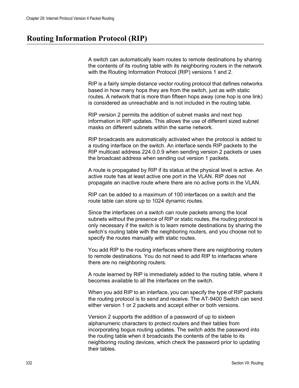 Routing information protocol (rip) | Allied Telesis AT-S63 User Manual | Page 332 / 538