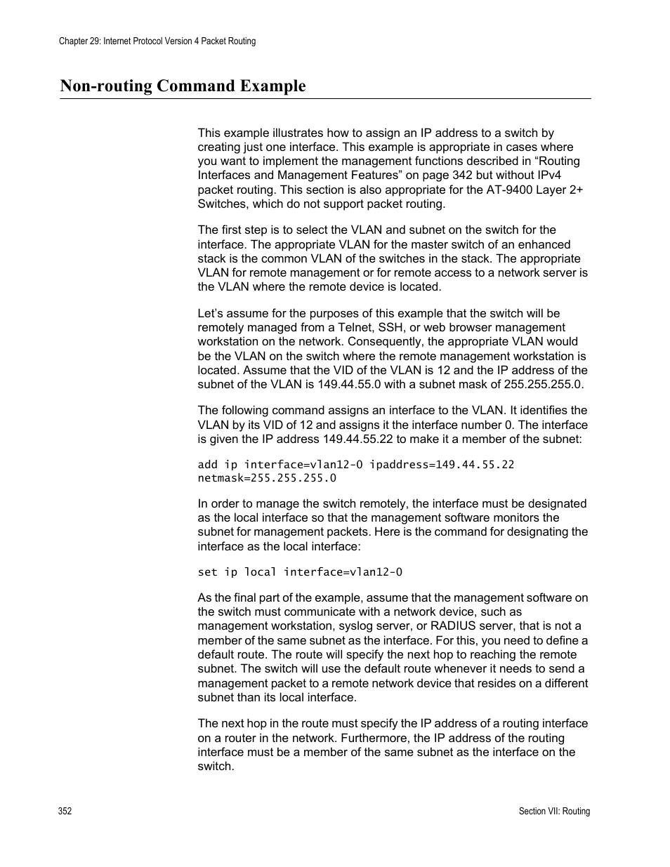 Non-routing command example | Allied Telesis AT-S63 User Manual | Page 352 / 538
