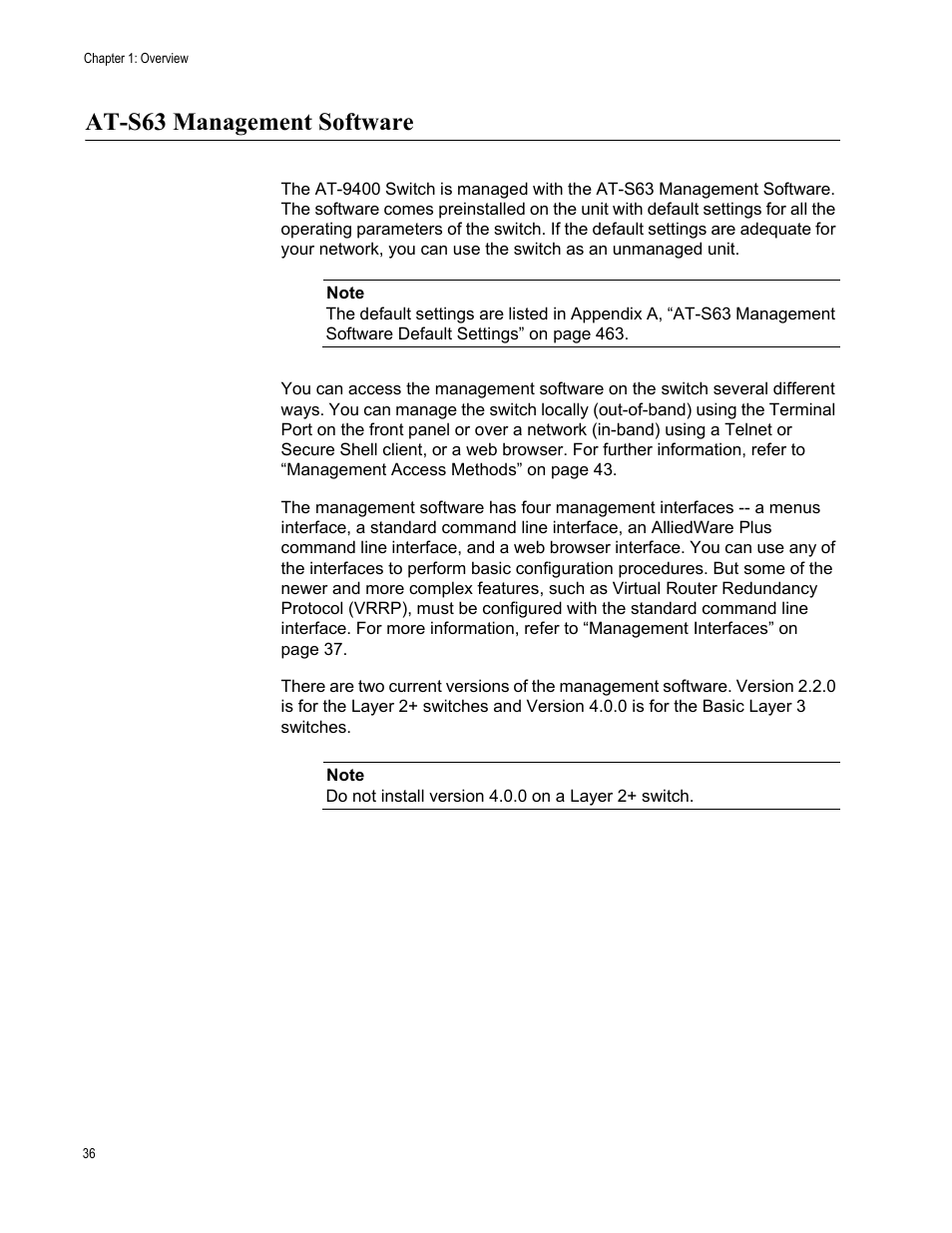At-s63 management software | Allied Telesis AT-S63 User Manual | Page 36 / 538