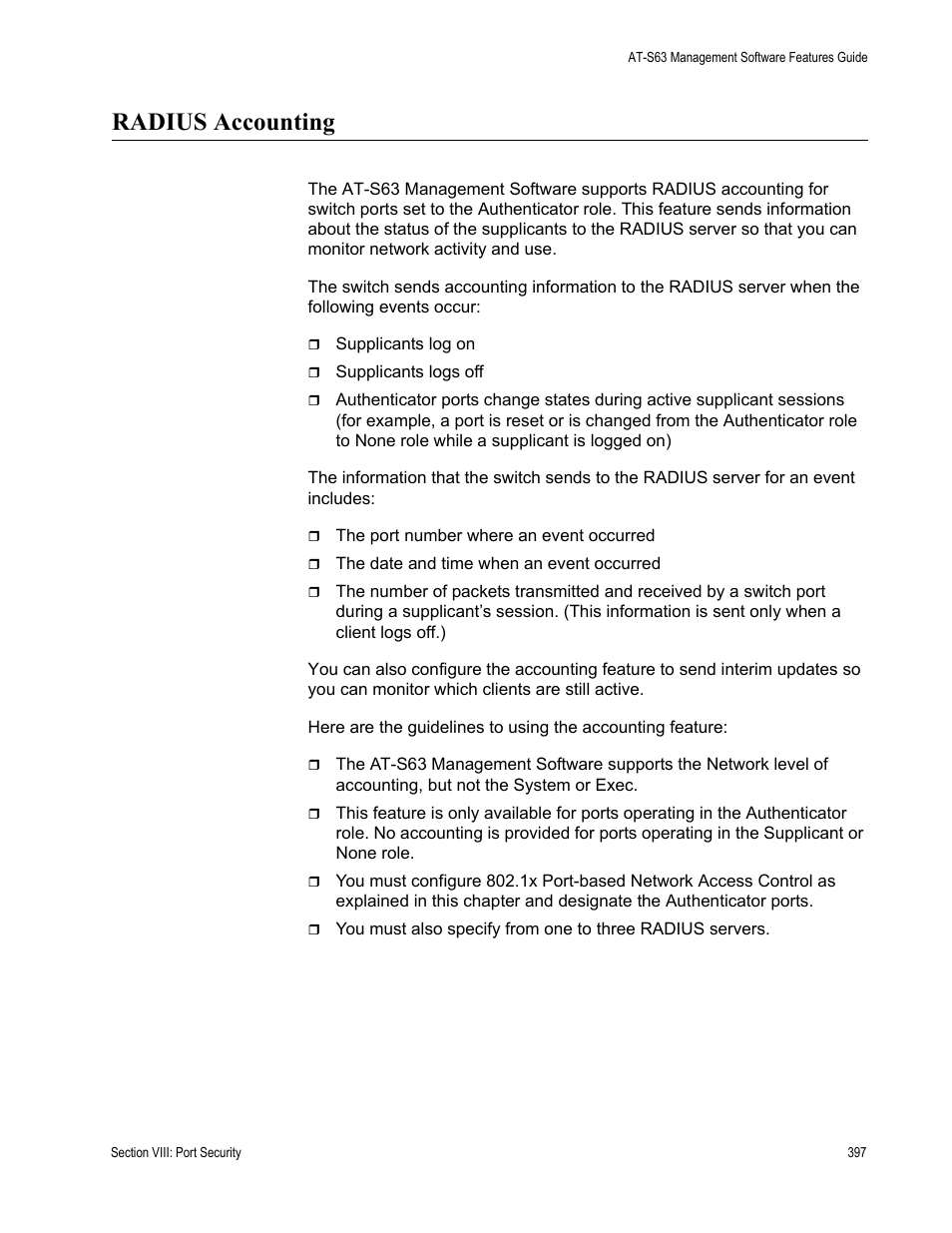 Radius accounting | Allied Telesis AT-S63 User Manual | Page 397 / 538