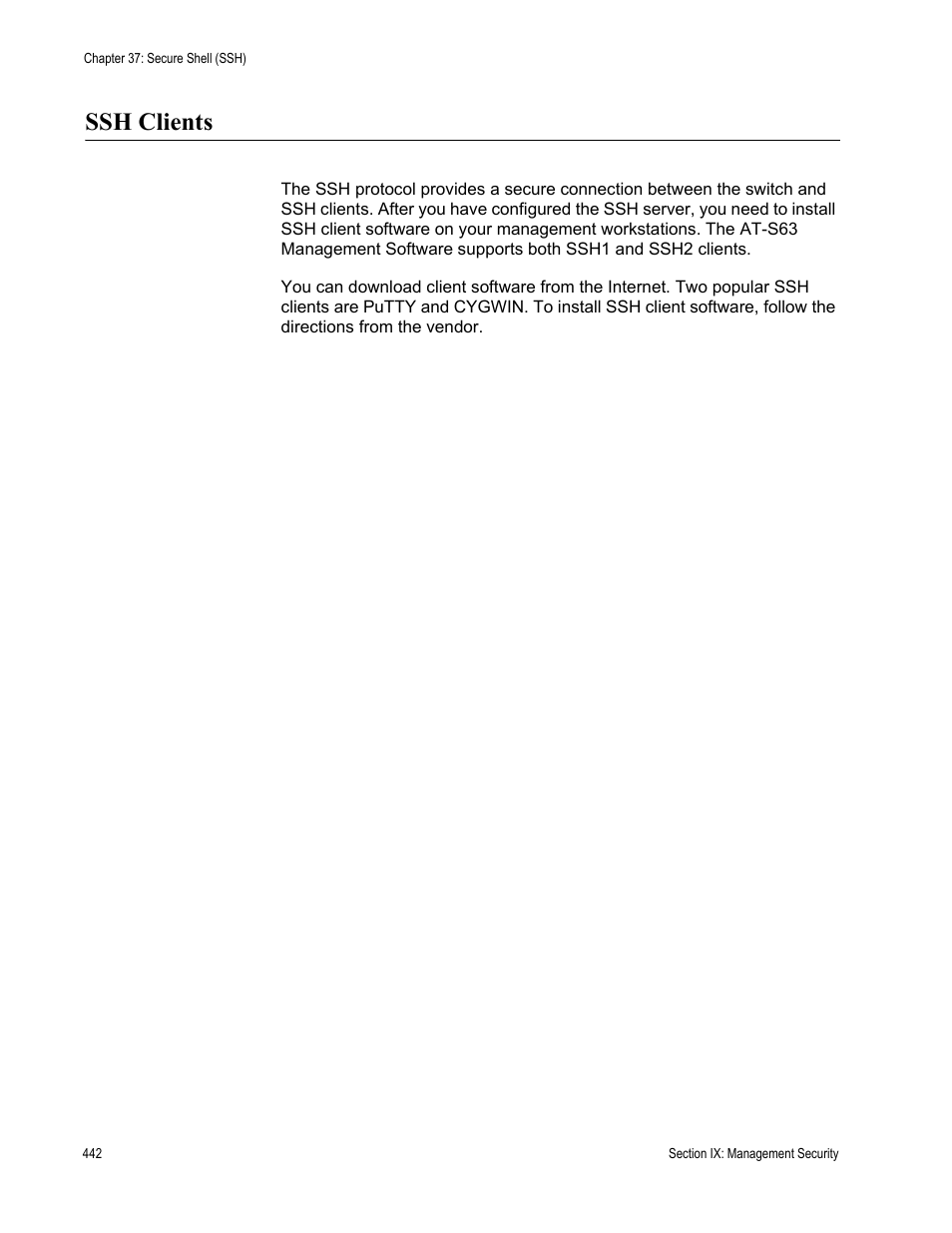 Ssh clients | Allied Telesis AT-S63 User Manual | Page 442 / 538