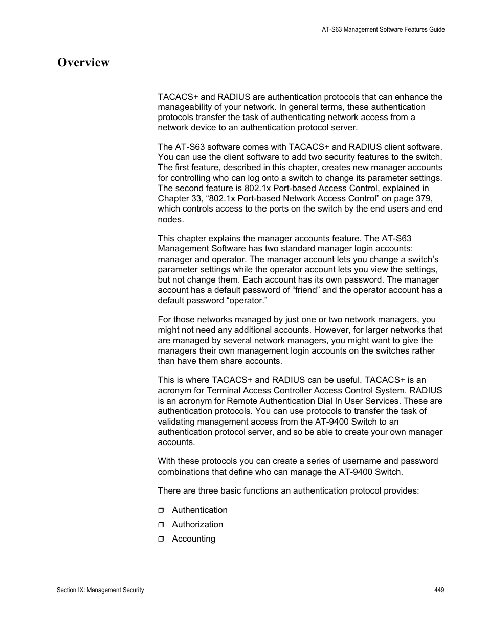 Overview | Allied Telesis AT-S63 User Manual | Page 449 / 538