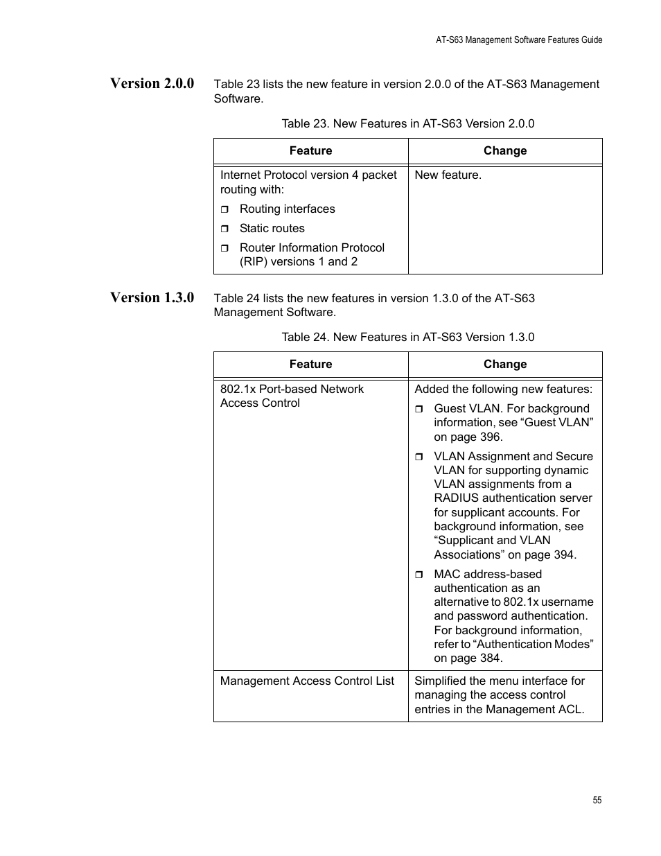 Version 2.0.0, Version 1.3.0, Version 2.0.0 version 1.3.0 | Allied Telesis AT-S63 User Manual | Page 55 / 538