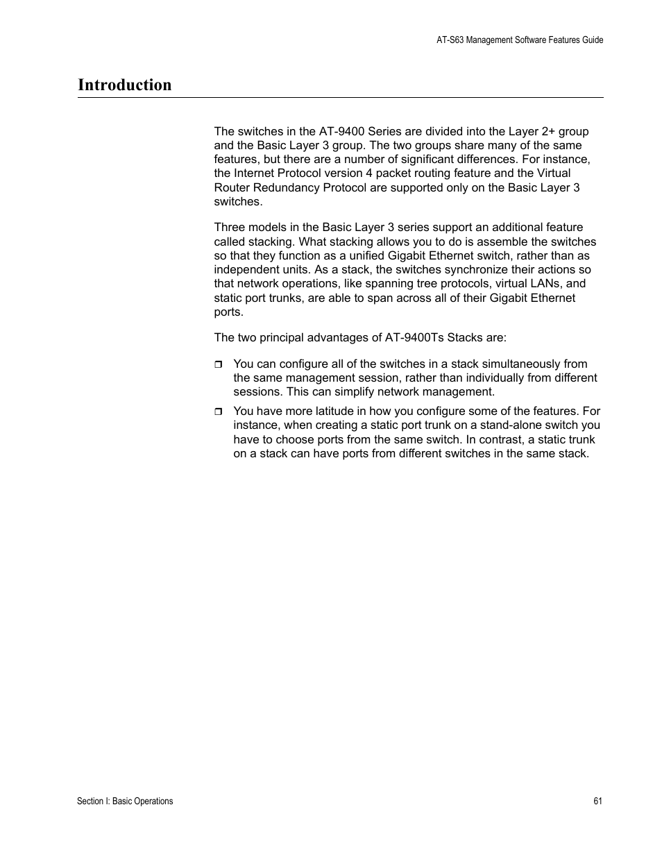 Introduction | Allied Telesis AT-S63 User Manual | Page 61 / 538