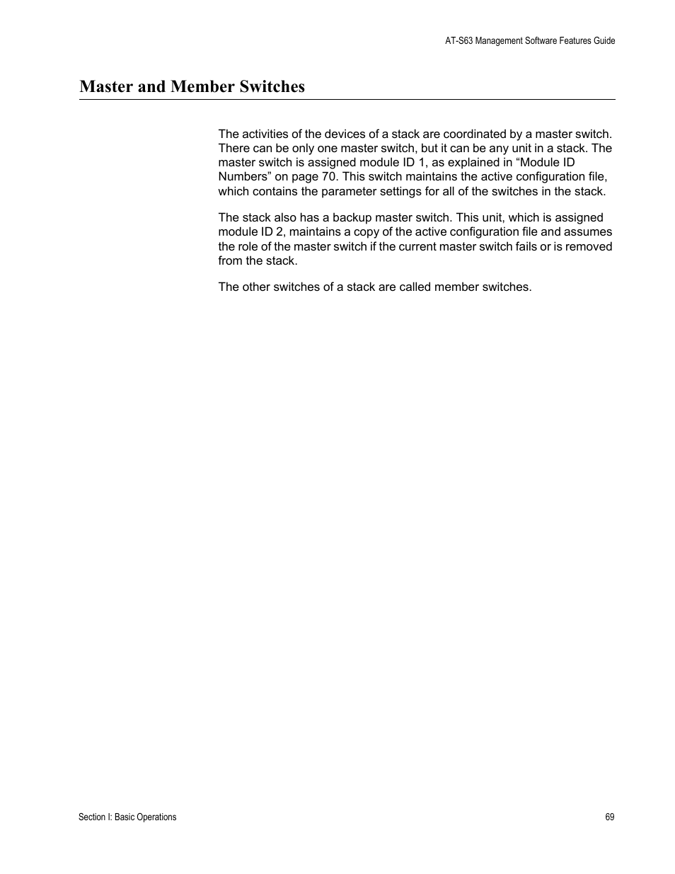 Master and member switches | Allied Telesis AT-S63 User Manual | Page 69 / 538