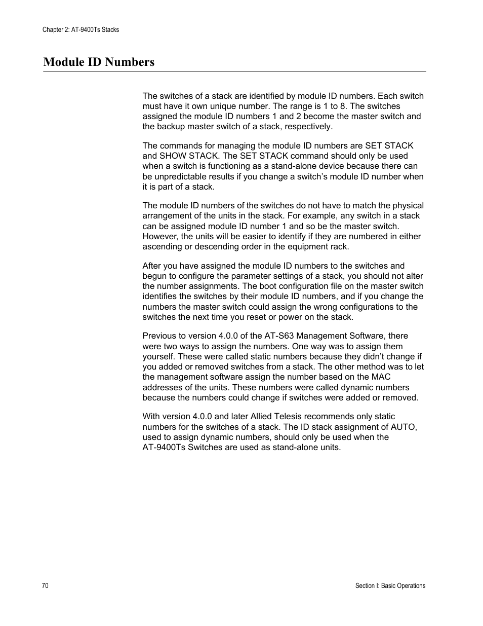 Module id numbers | Allied Telesis AT-S63 User Manual | Page 70 / 538