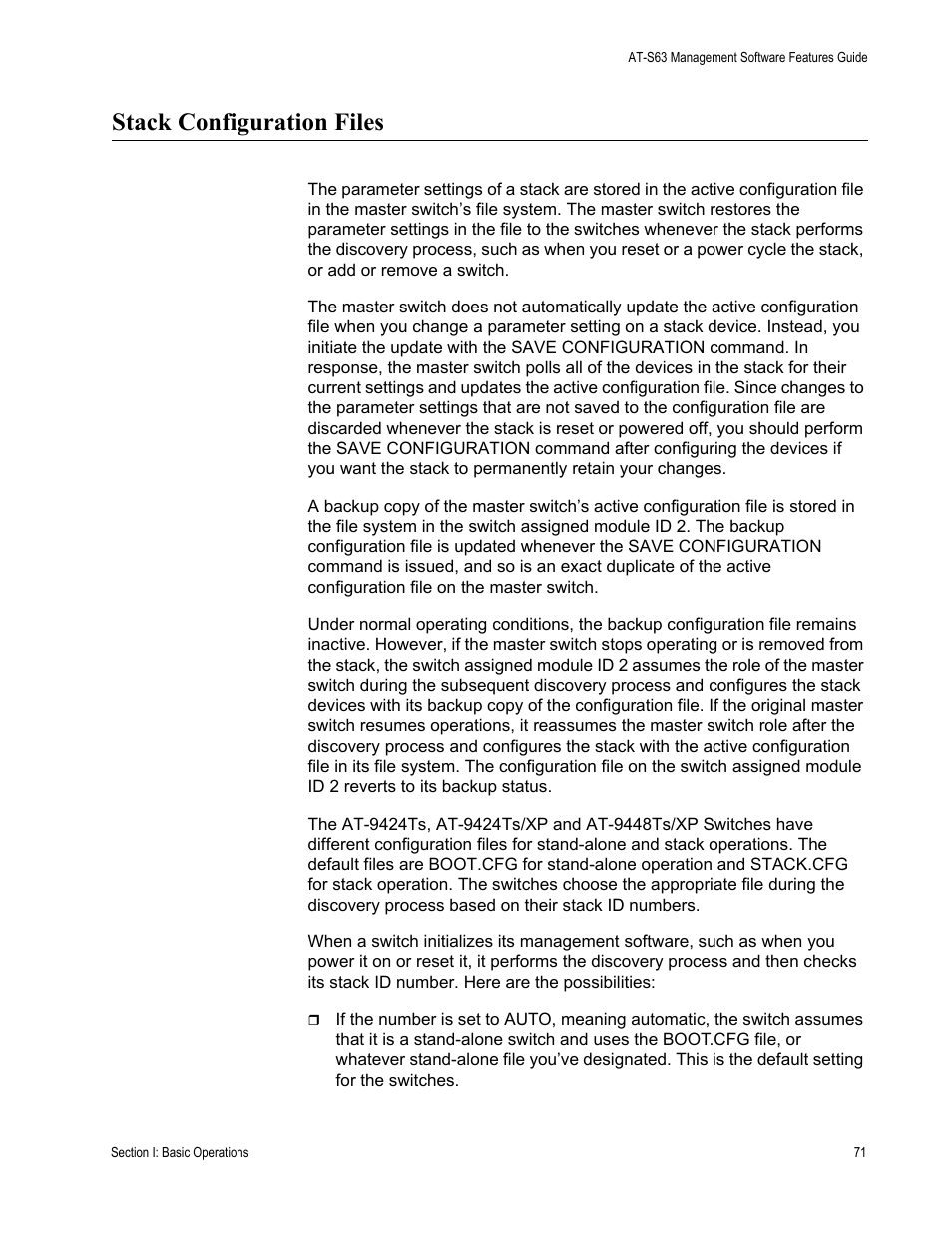 Stack configuration files | Allied Telesis AT-S63 User Manual | Page 71 / 538