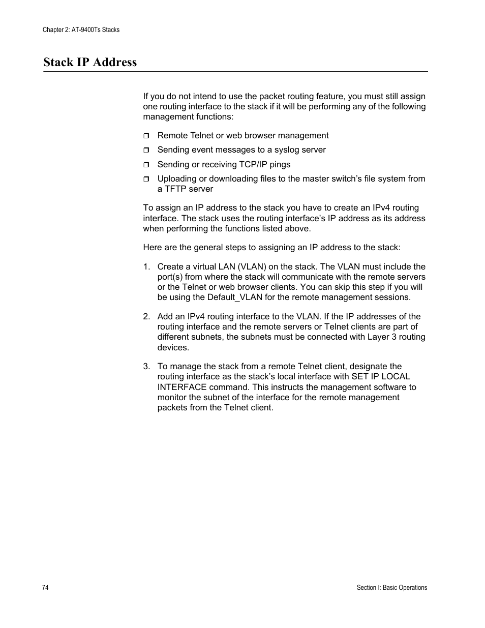 Stack ip address | Allied Telesis AT-S63 User Manual | Page 74 / 538