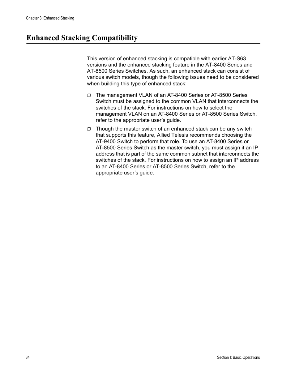 Enhanced stacking compatibility | Allied Telesis AT-S63 User Manual | Page 84 / 538