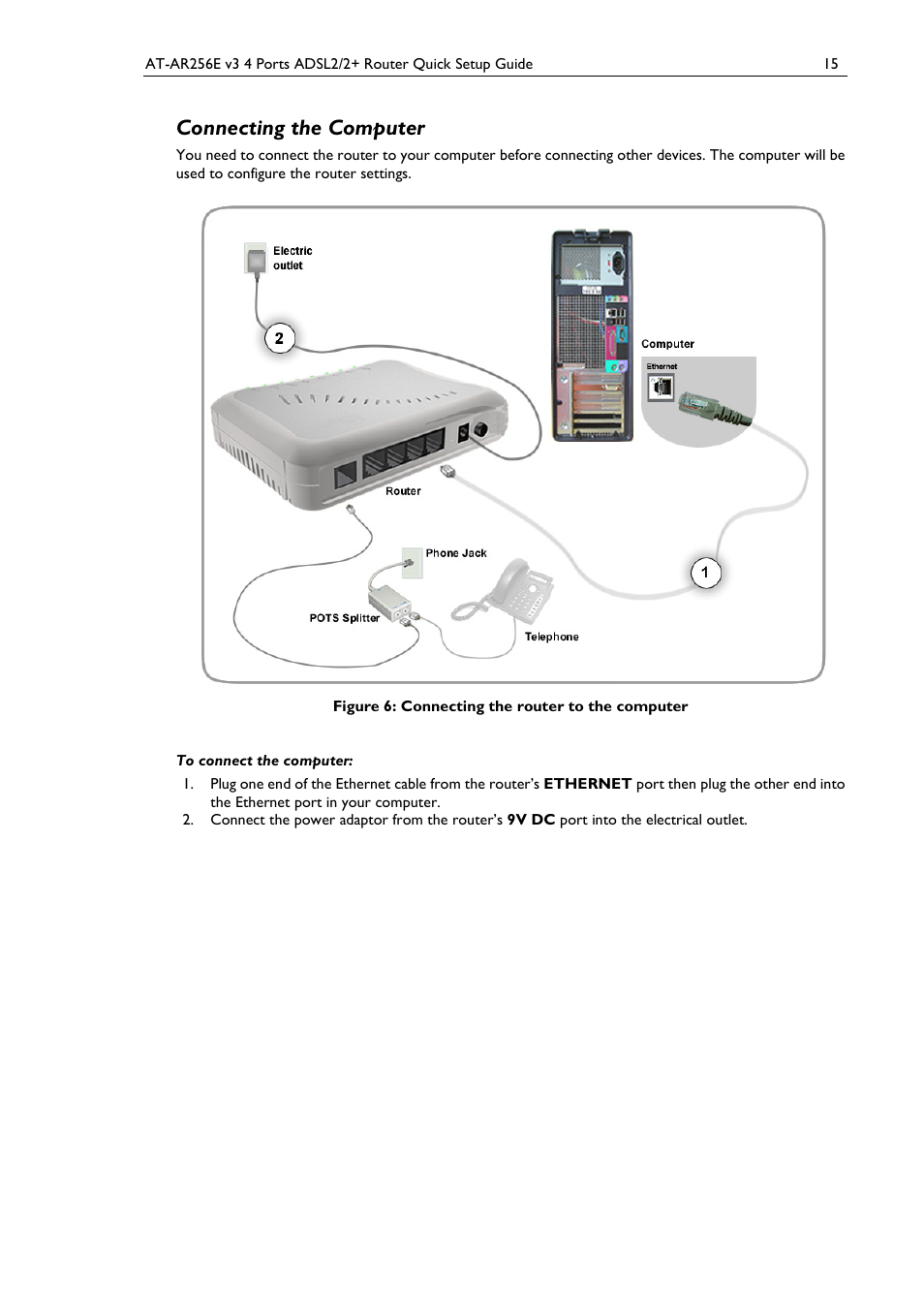 Connecting the computer | Allied Telesis AT-AR256E v3 User Manual | Page 15 / 18