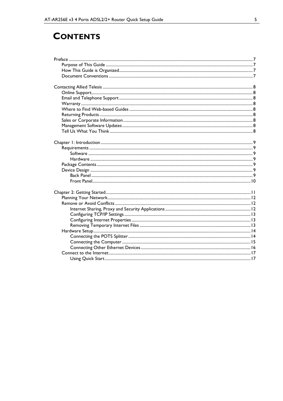 Ontents | Allied Telesis AT-AR256E v3 User Manual | Page 5 / 18