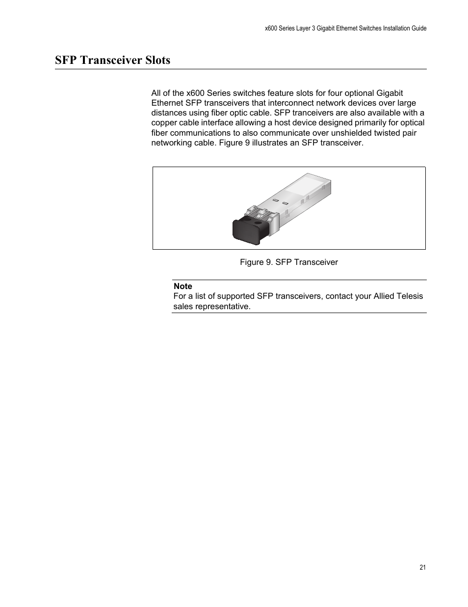 Sfp transceiver slots | Allied Telesis x600-48Ts/XP User Manual | Page 21 / 72