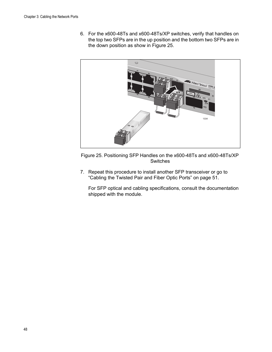 Chapter 3: cabling the network ports 48 | Allied Telesis x600-48Ts/XP User Manual | Page 48 / 72