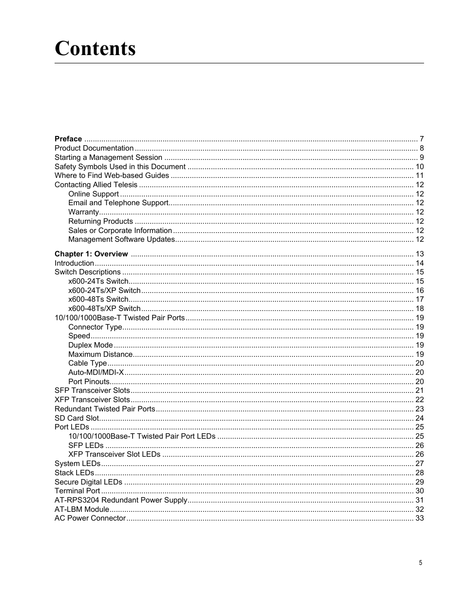 Allied Telesis x600-48Ts/XP User Manual | Page 5 / 72