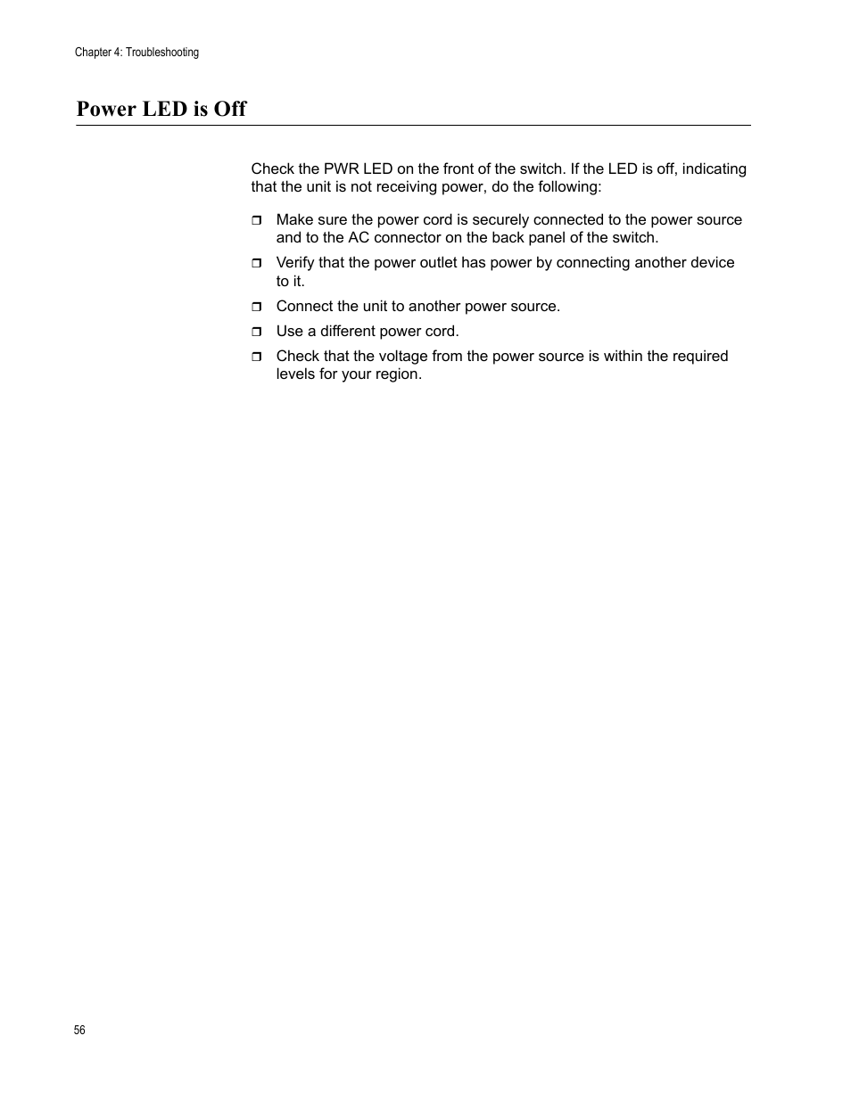 Power led is off | Allied Telesis x600-48Ts/XP User Manual | Page 56 / 72