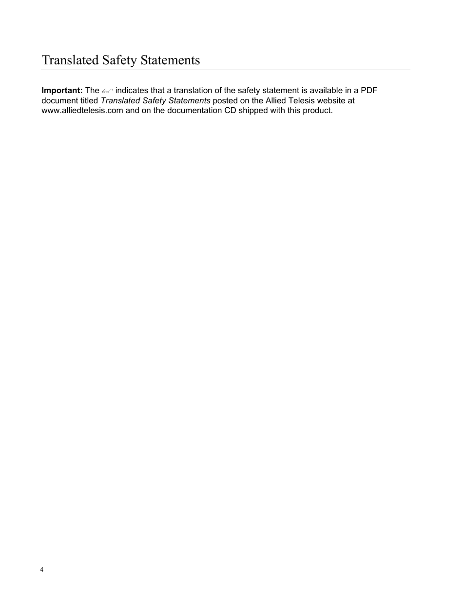 Translated safety statements | Allied Telesis AT-CV1203 User Manual | Page 4 / 38