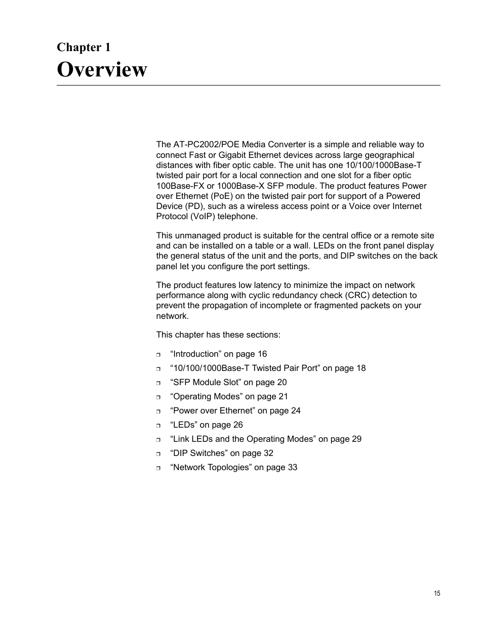 Chapter 1, Overview, R 1: overview | Allied Telesis AT-PC2002/POE User Manual | Page 15 / 68