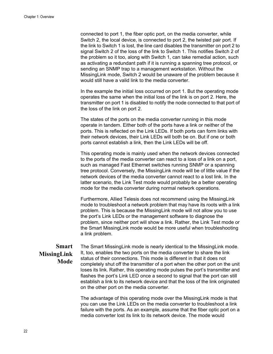 Smart missinglink mode | Allied Telesis AT-PC2002/POE User Manual | Page 22 / 68