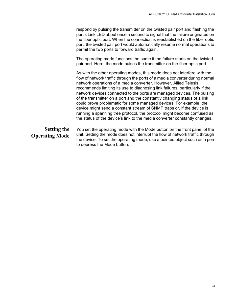 Setting the operating mode | Allied Telesis AT-PC2002/POE User Manual | Page 23 / 68