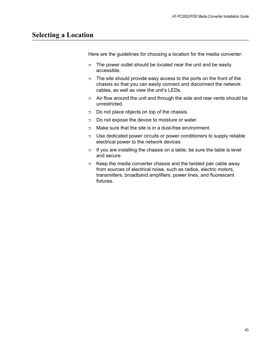 Selecting a location | Allied Telesis AT-PC2002/POE User Manual | Page 43 / 68