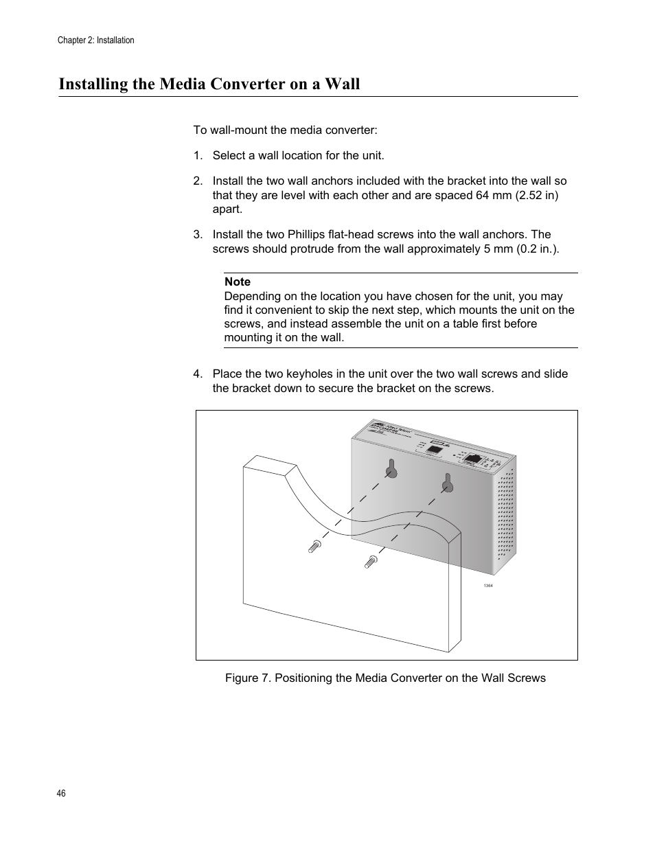 Installing the media converter on a wall | Allied Telesis AT-PC2002/POE User Manual | Page 46 / 68