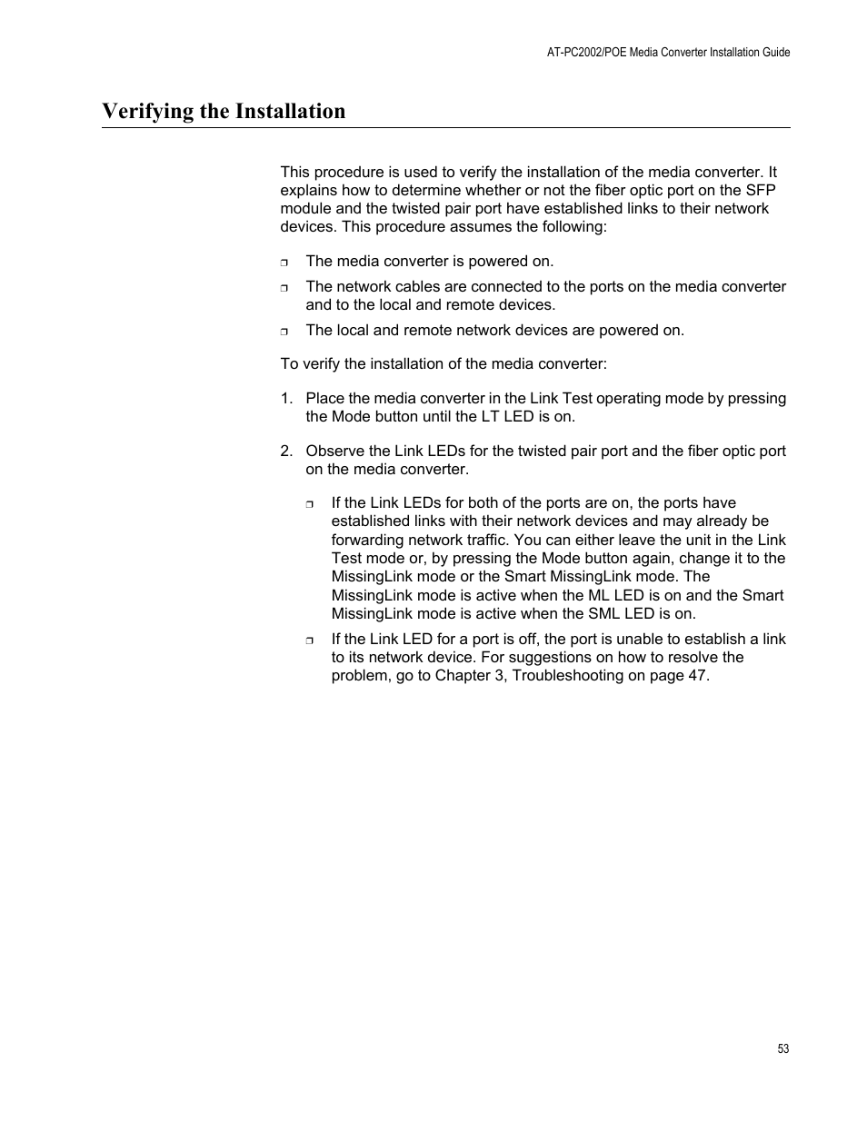 Verifying the installation | Allied Telesis AT-PC2002/POE User Manual | Page 53 / 68