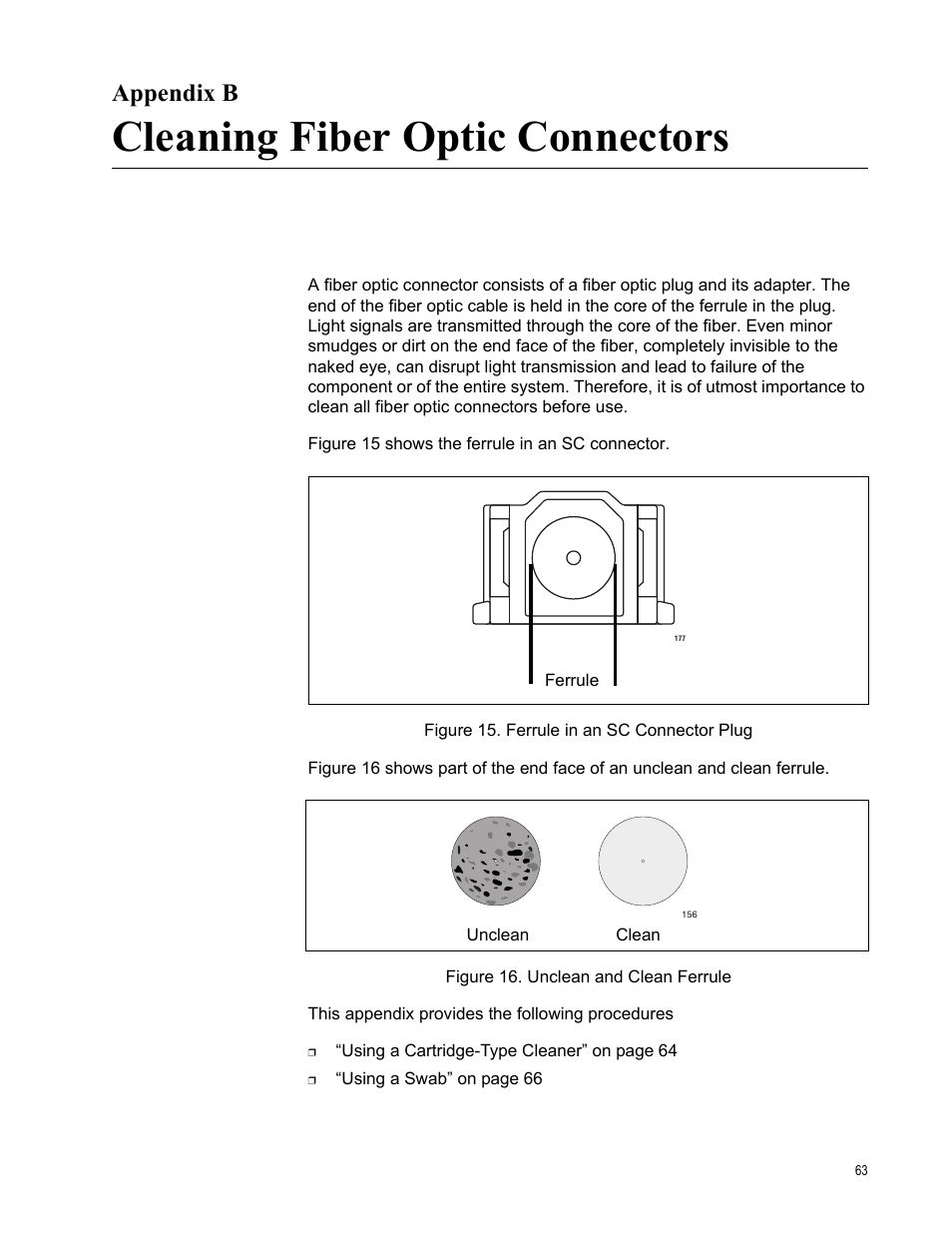Appendix b, Cleaning fiber optic connectors, Appendix b: cleaning fiber optic connectors | Allied Telesis AT-PC2002/POE User Manual | Page 63 / 68