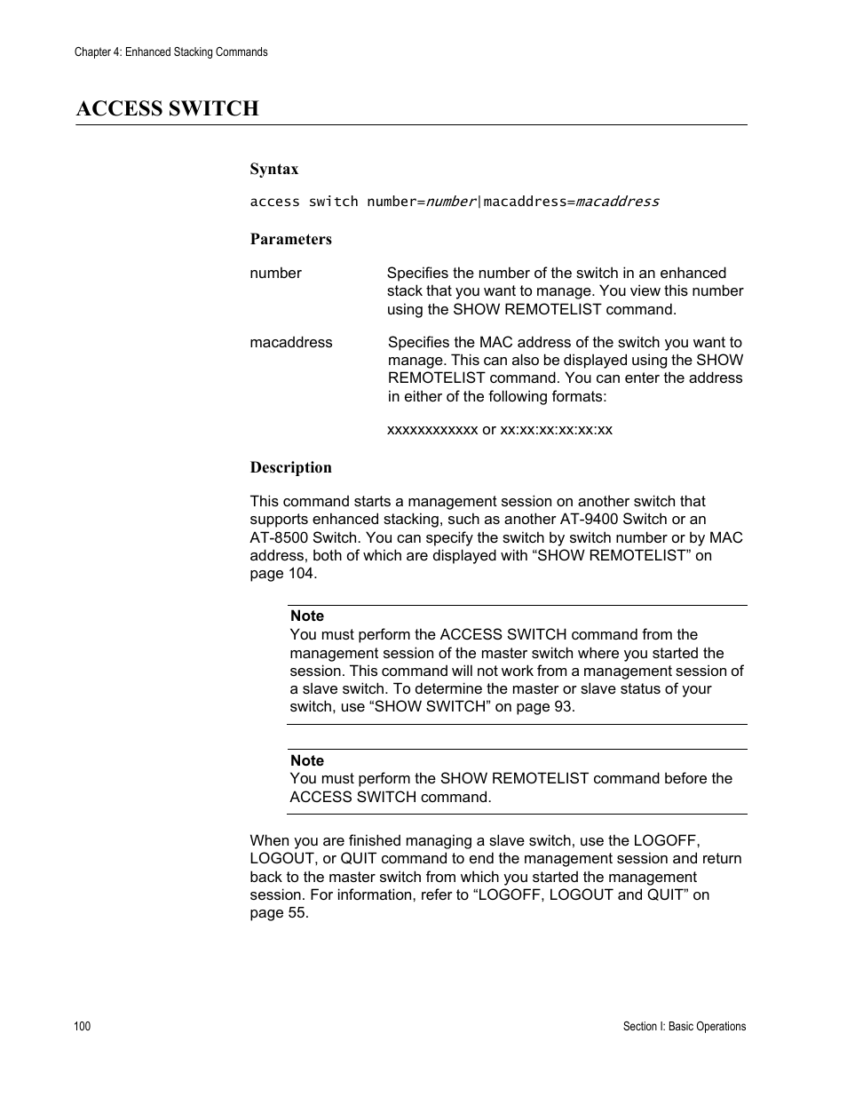 Access switch | Allied Telesis AT-S63 User Manual | Page 100 / 836