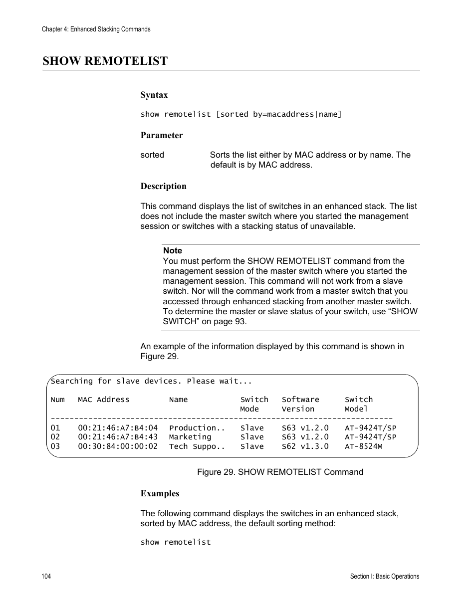 Show remotelist | Allied Telesis AT-S63 User Manual | Page 104 / 836