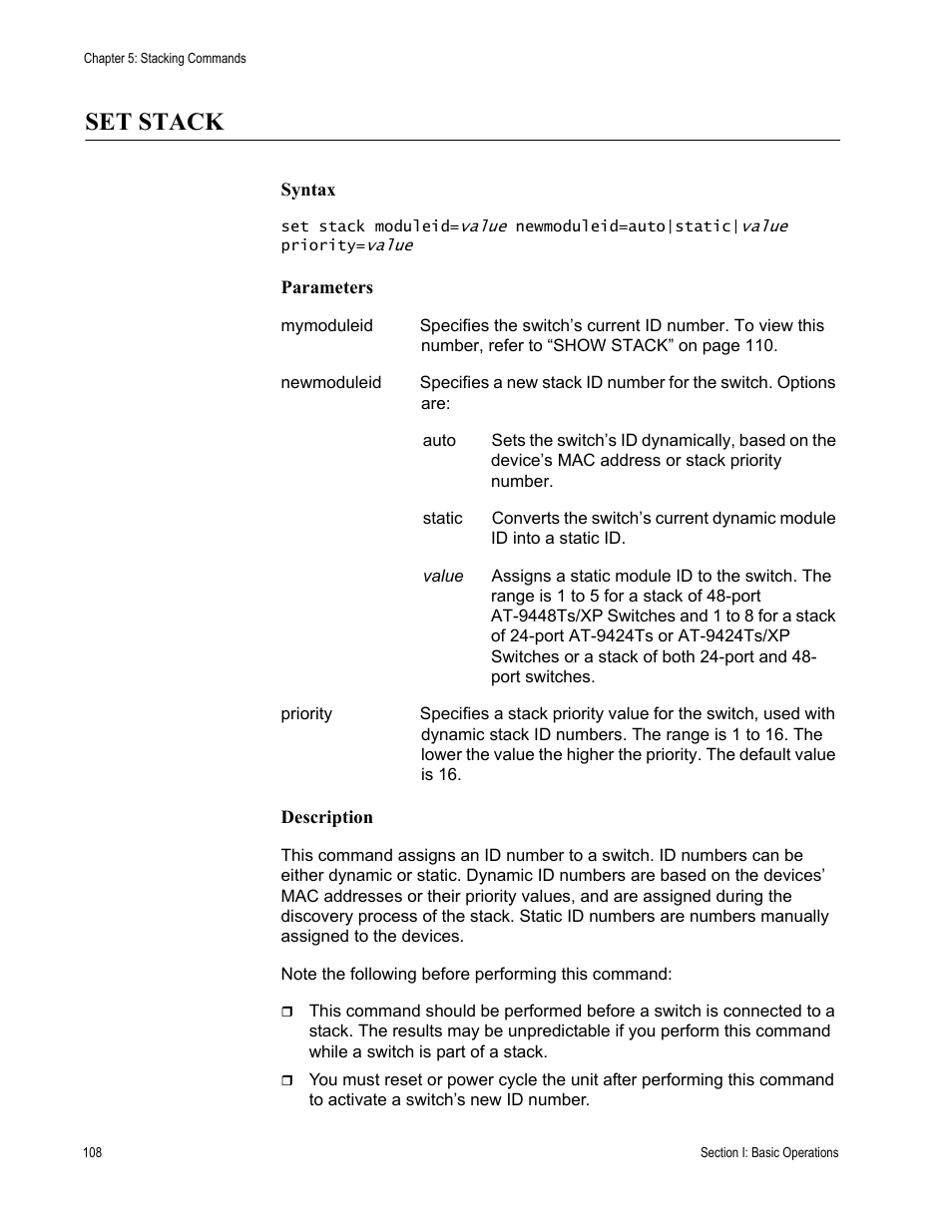 Set stack | Allied Telesis AT-S63 User Manual | Page 108 / 836