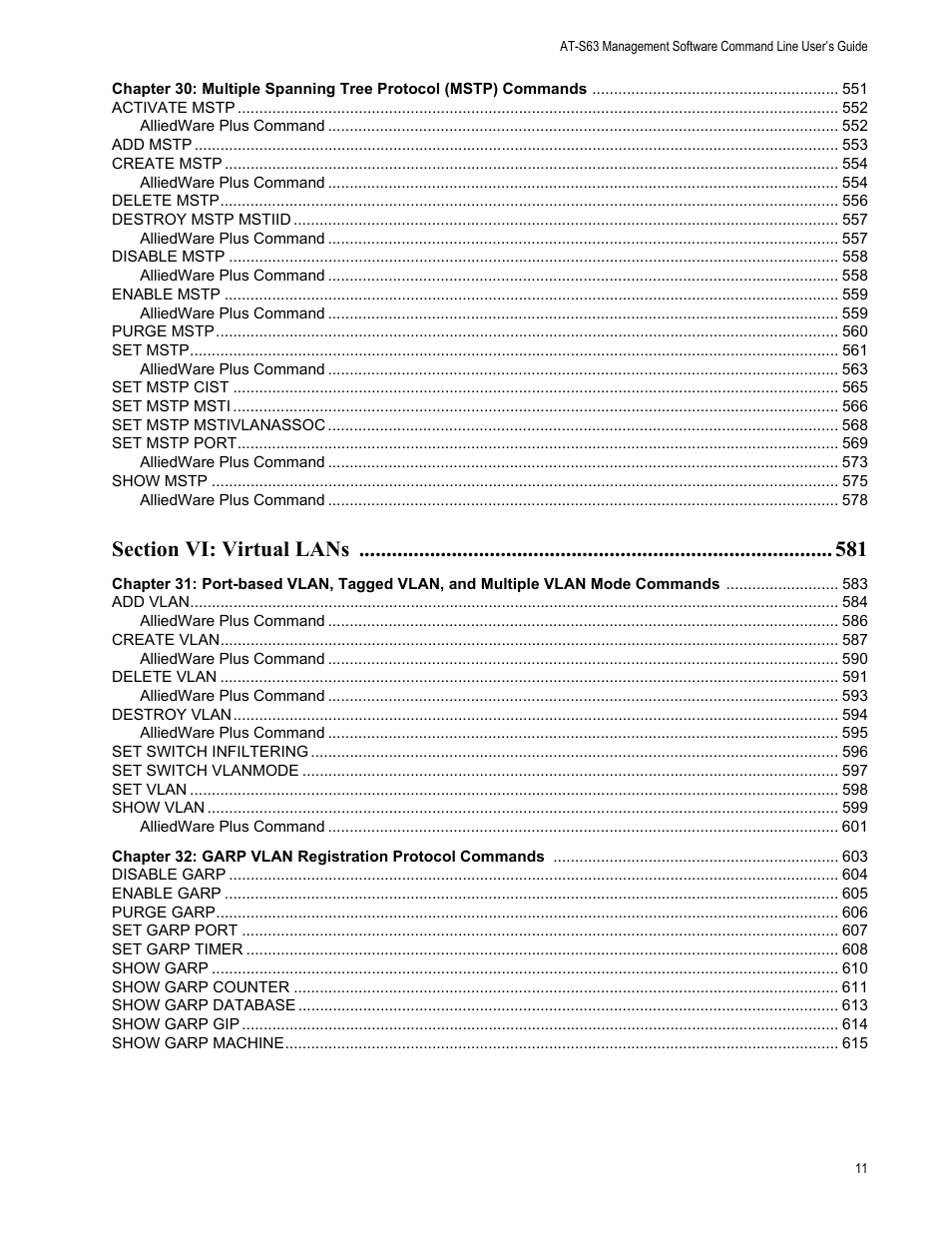 Allied Telesis AT-S63 User Manual | Page 11 / 836