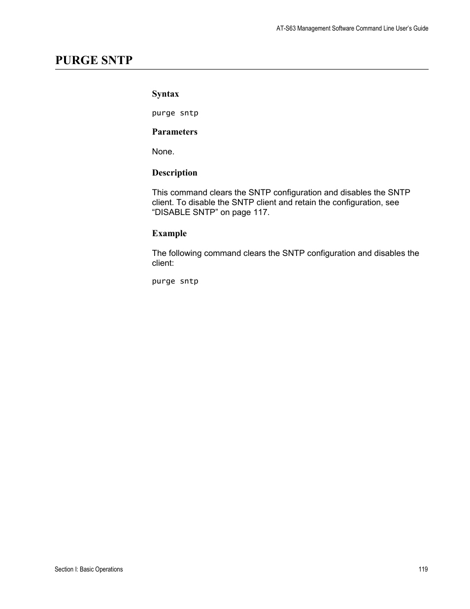 Purge sntp | Allied Telesis AT-S63 User Manual | Page 119 / 836