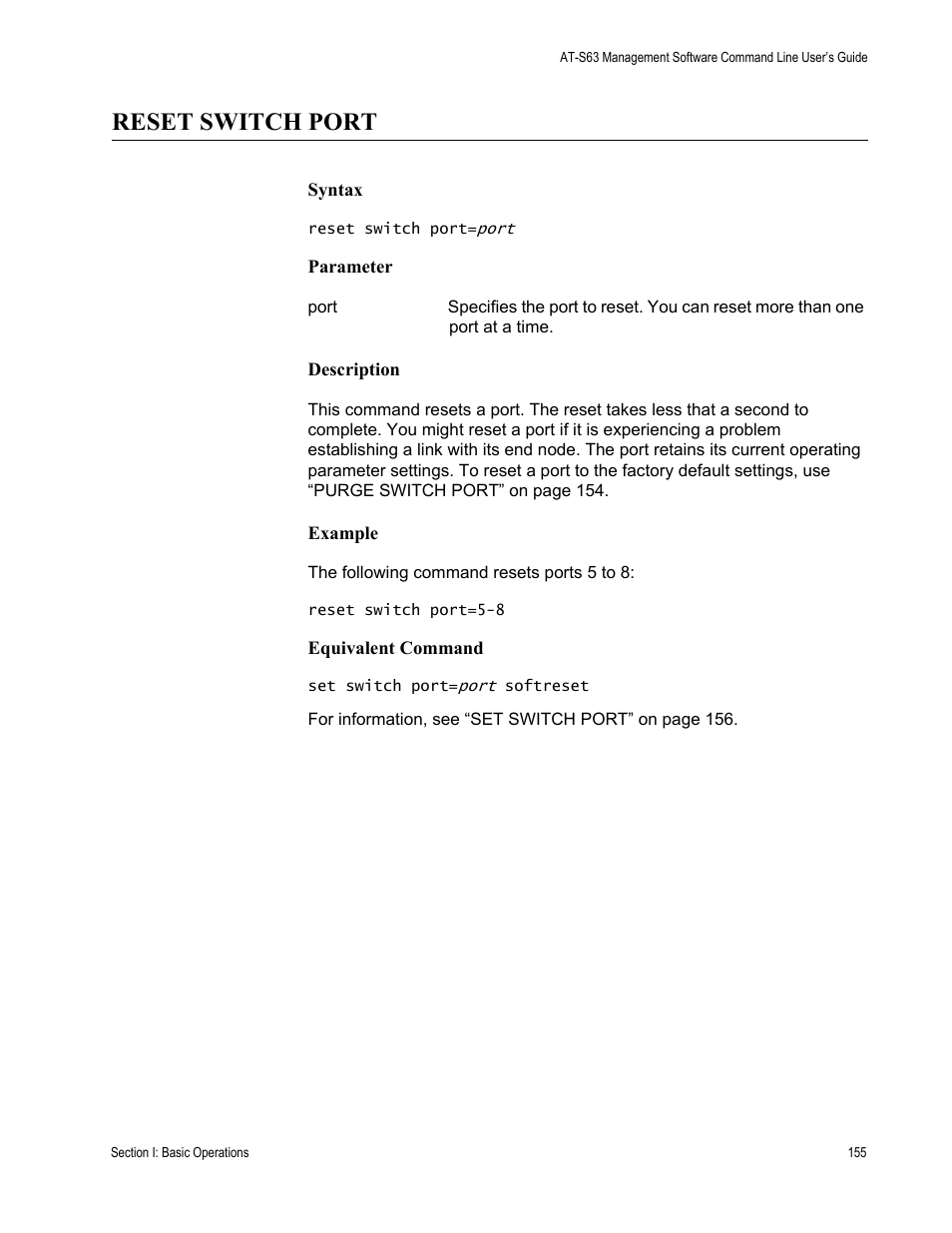 Reset switch port | Allied Telesis AT-S63 User Manual | Page 155 / 836