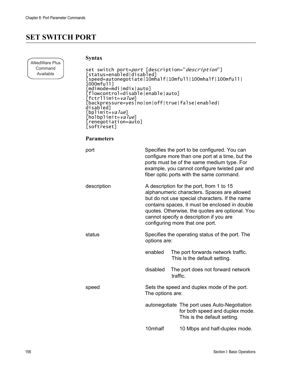 Set switch port | Allied Telesis AT-S63 User Manual | Page 156 / 836