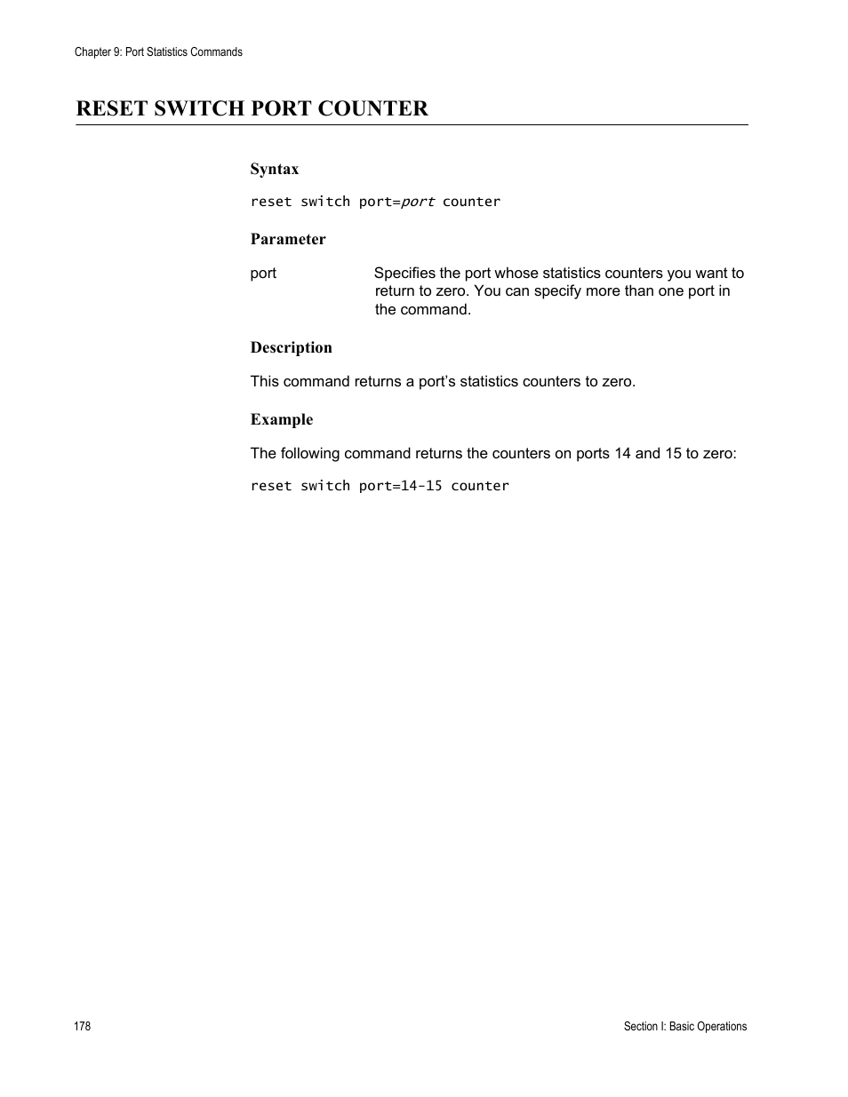 Reset switch port counter | Allied Telesis AT-S63 User Manual | Page 178 / 836