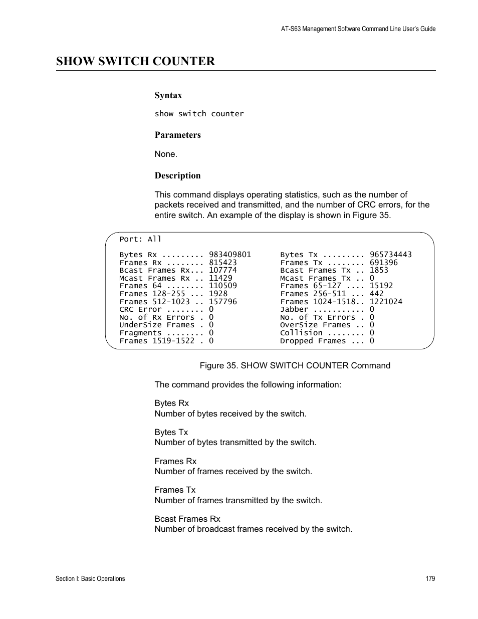 Show switch counter | Allied Telesis AT-S63 User Manual | Page 179 / 836