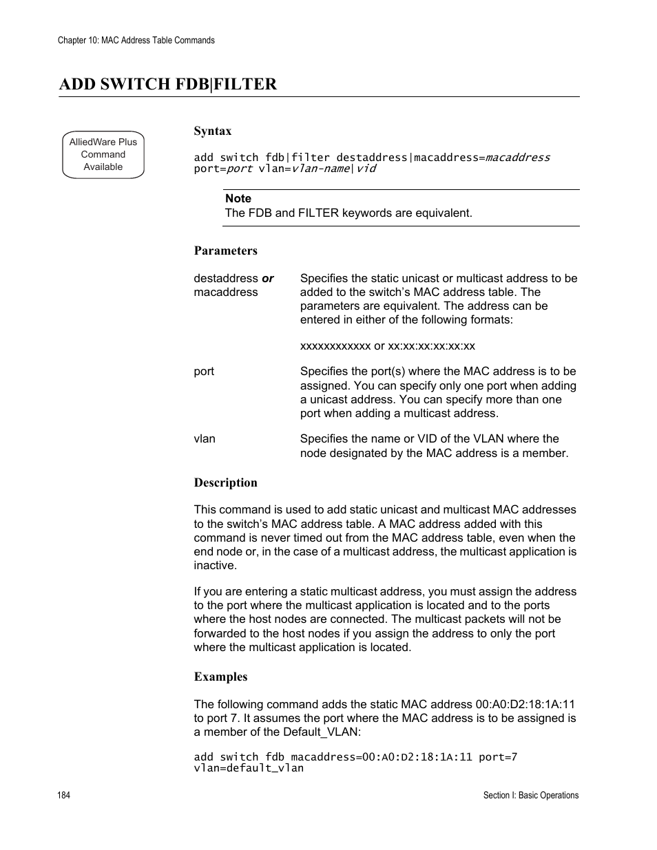 Add switch fdb|filter | Allied Telesis AT-S63 User Manual | Page 184 / 836