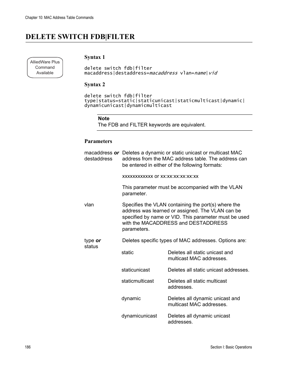 Delete switch fdb|filter | Allied Telesis AT-S63 User Manual | Page 186 / 836