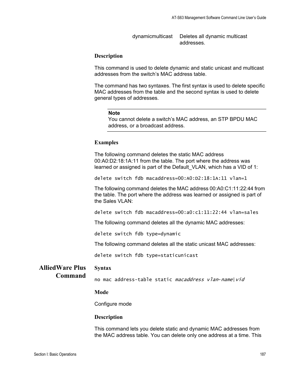 Alliedware plus command | Allied Telesis AT-S63 User Manual | Page 187 / 836