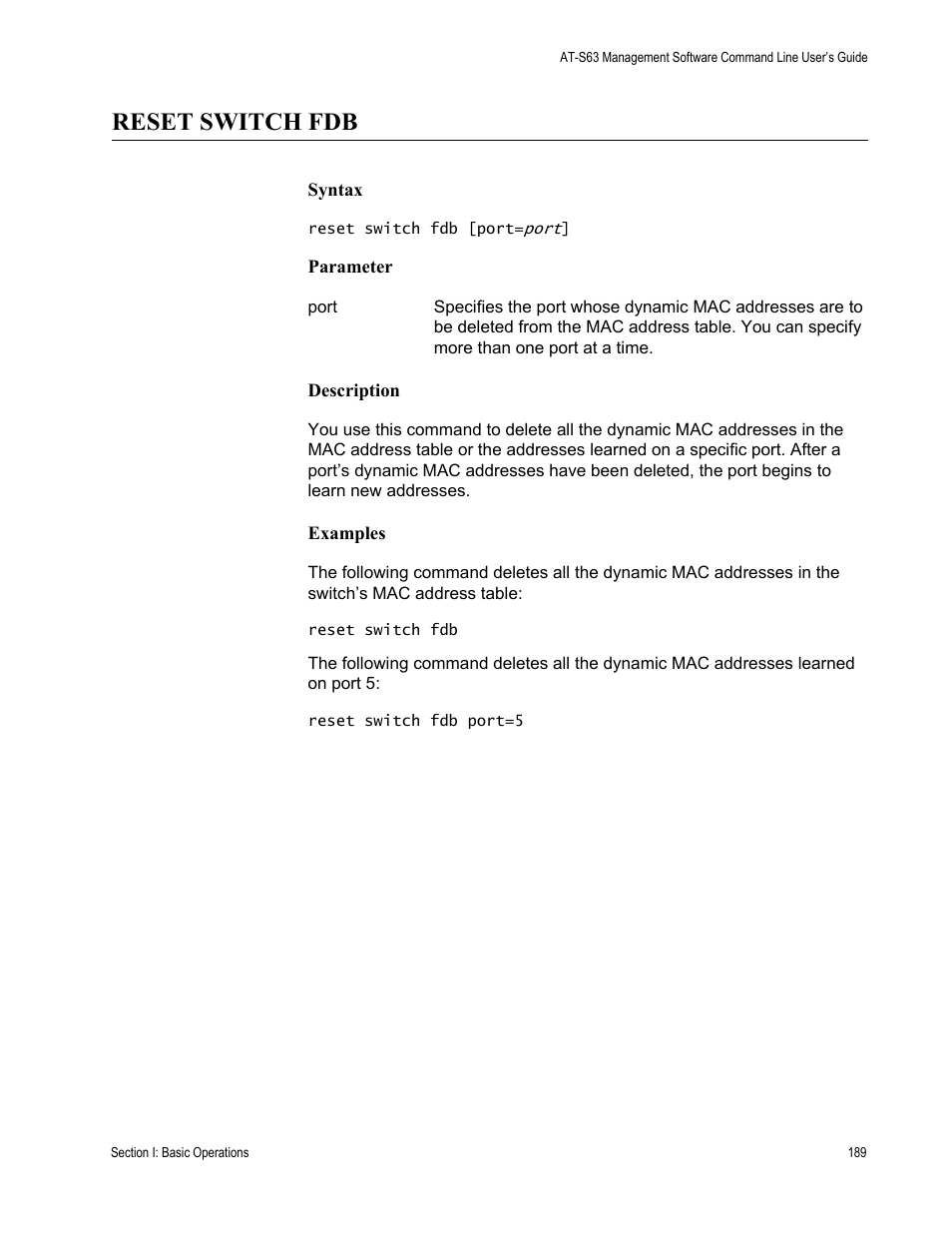 Reset switch fdb | Allied Telesis AT-S63 User Manual | Page 189 / 836