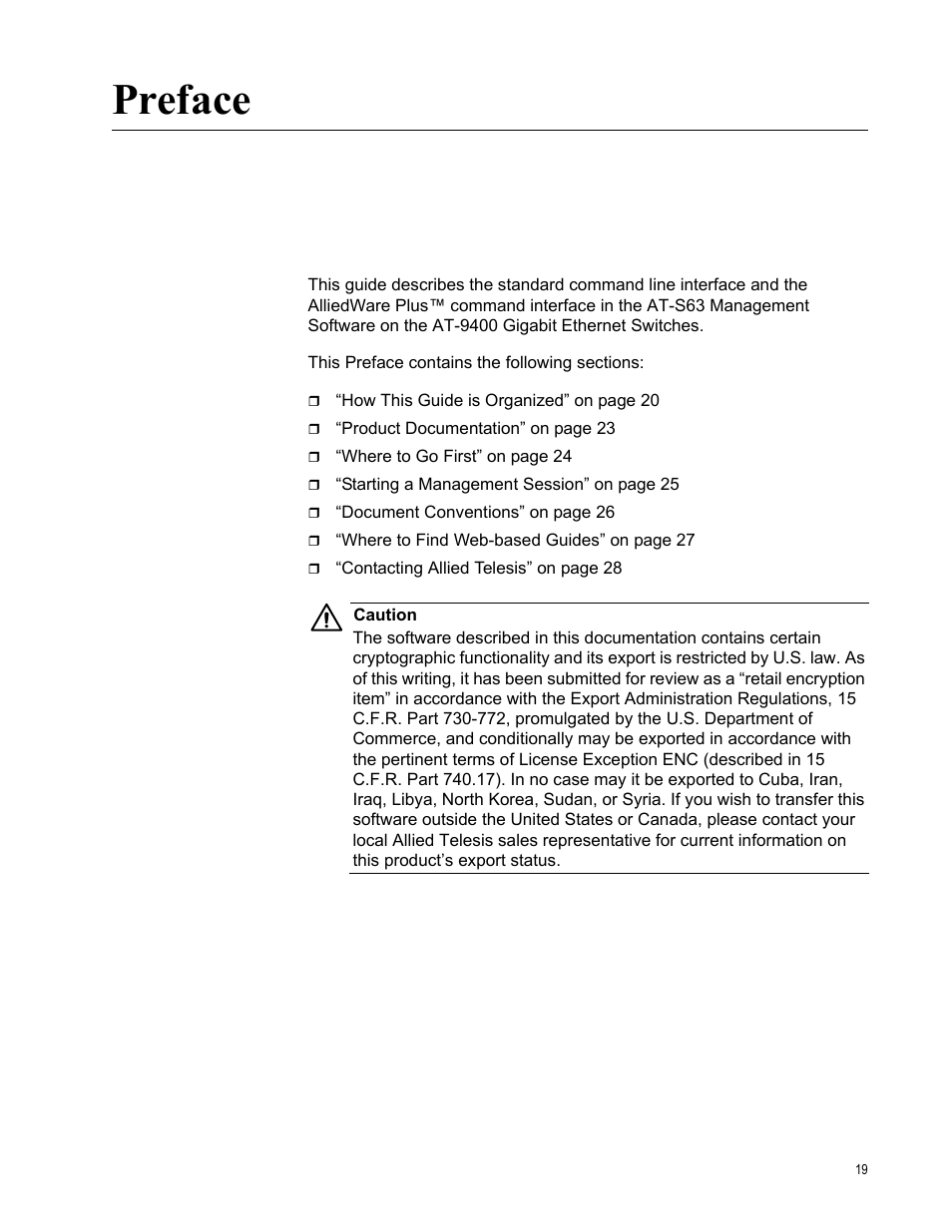 Preface | Allied Telesis AT-S63 User Manual | Page 19 / 836