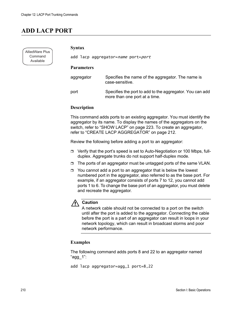 Add lacp port | Allied Telesis AT-S63 User Manual | Page 210 / 836