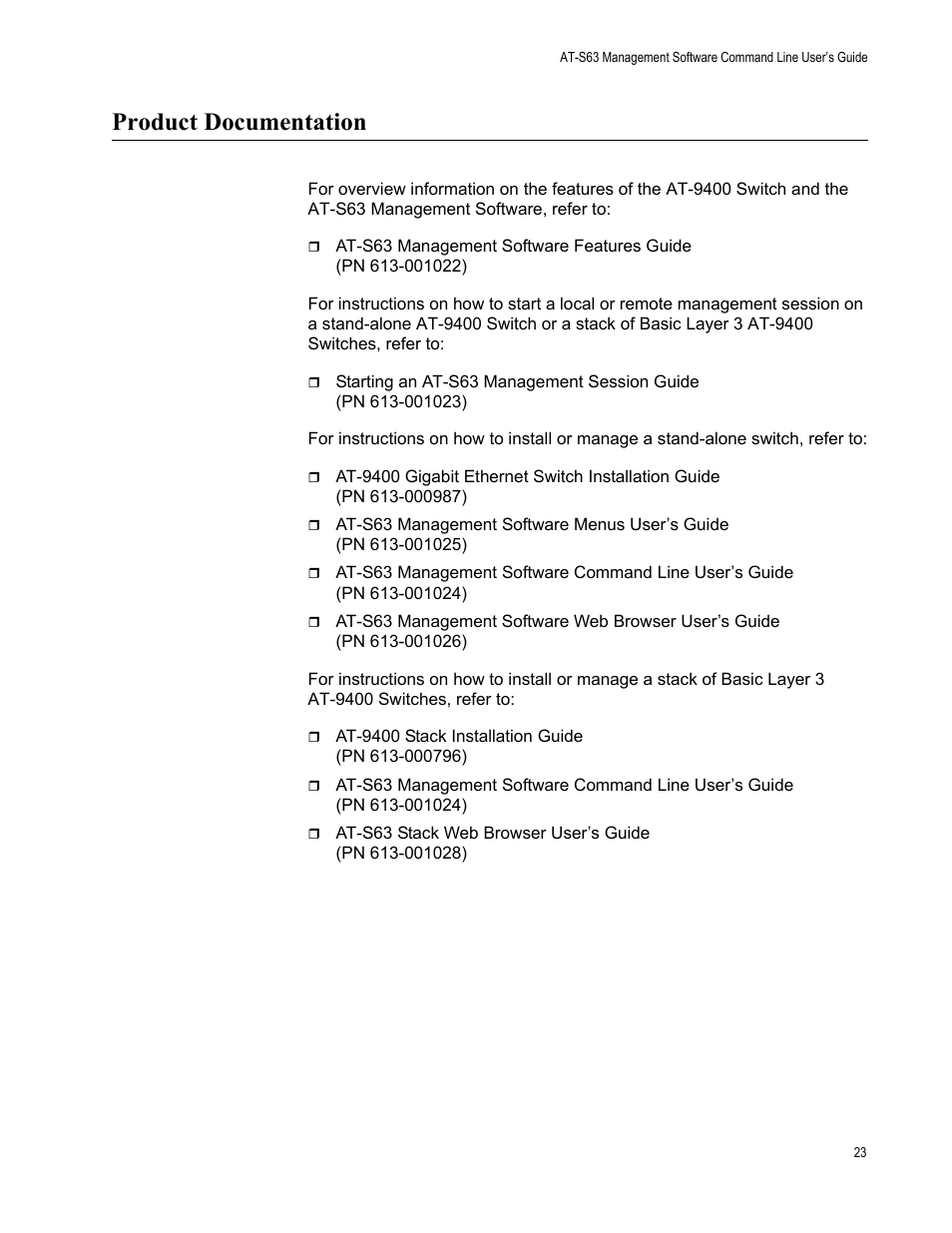 Product documentation | Allied Telesis AT-S63 User Manual | Page 23 / 836