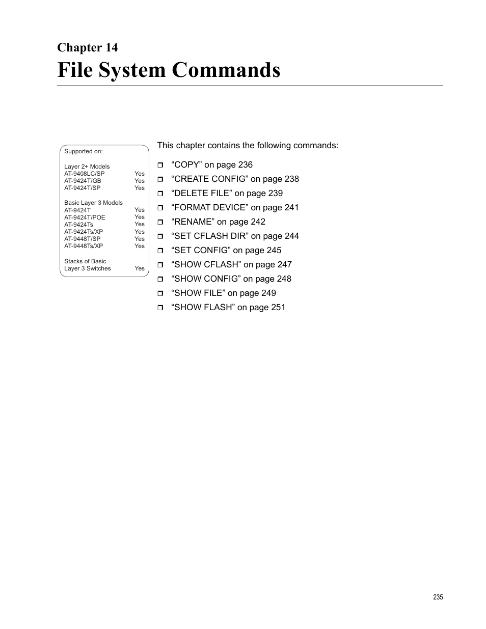 Chapter 14, File system commands | Allied Telesis AT-S63 User Manual | Page 235 / 836