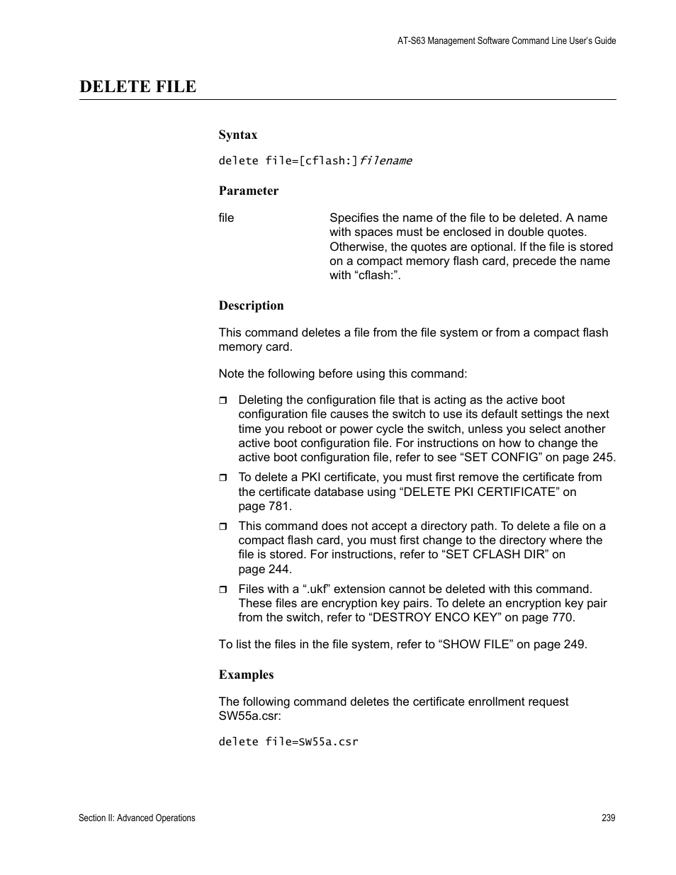Delete file | Allied Telesis AT-S63 User Manual | Page 239 / 836