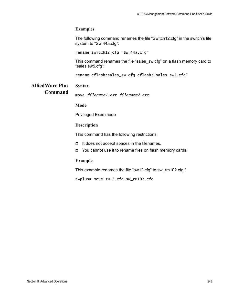Alliedware plus command | Allied Telesis AT-S63 User Manual | Page 243 / 836