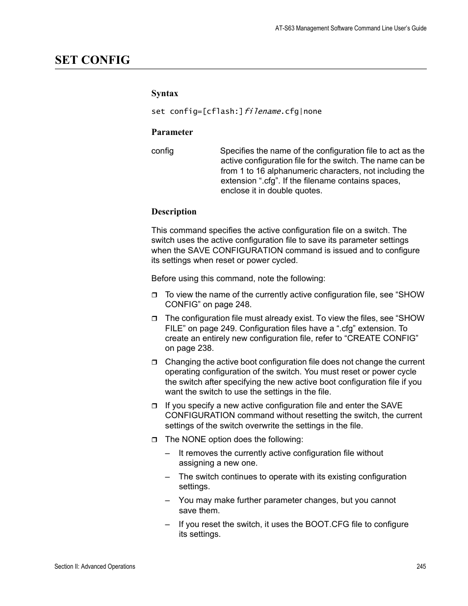 Set config | Allied Telesis AT-S63 User Manual | Page 245 / 836