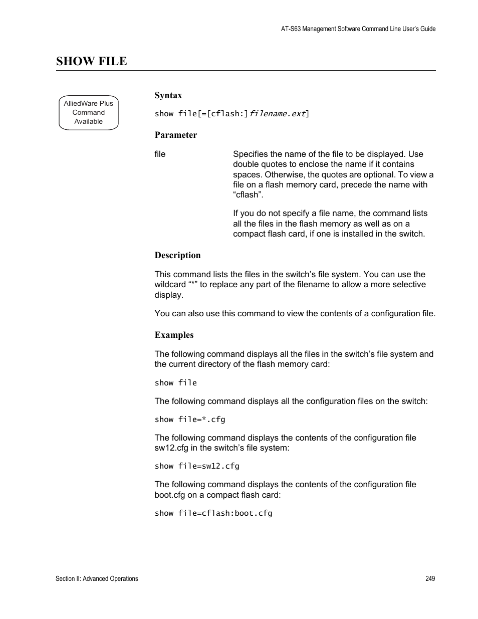 Show file | Allied Telesis AT-S63 User Manual | Page 249 / 836